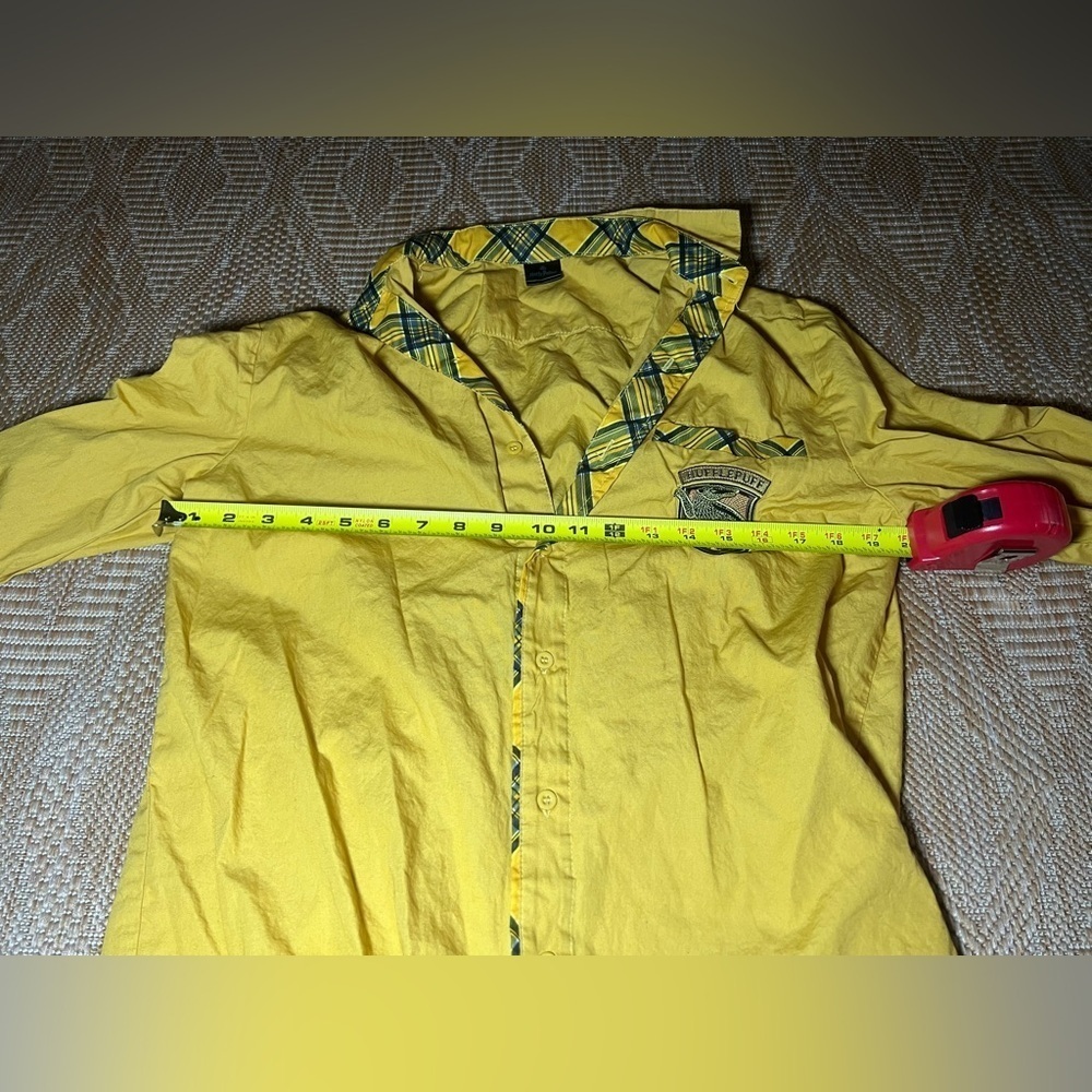 Harry Potter Women's Hufflepuff Yellow Plaid Button Up Long Sleeve Shirt,Size S - Picture 6 of 10